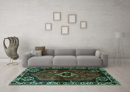 Machine Washable Persian Turquoise Traditional Area Rugs in a Living Room,, wshtr3131turq