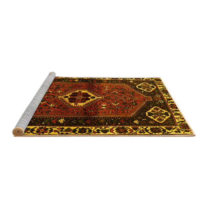 Sideview of Machine Washable Persian Yellow Traditional Rug, wshtr3131yw