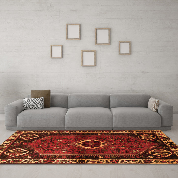 Machine Washable Persian Orange Traditional Area Rugs in a Living Room, wshtr3131org