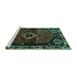 Sideview of Machine Washable Persian Turquoise Traditional Area Rugs, wshtr3131turq