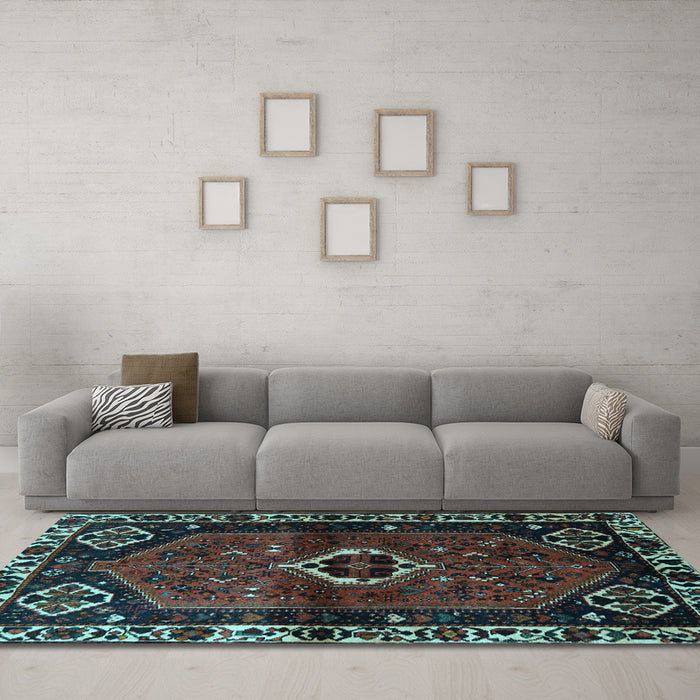 Machine Washable Persian Light Blue Traditional Rug in a Living Room, wshtr3131lblu