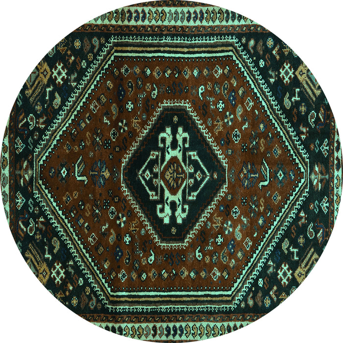 Round Machine Washable Persian Turquoise Traditional Area Rugs, wshtr3132turq