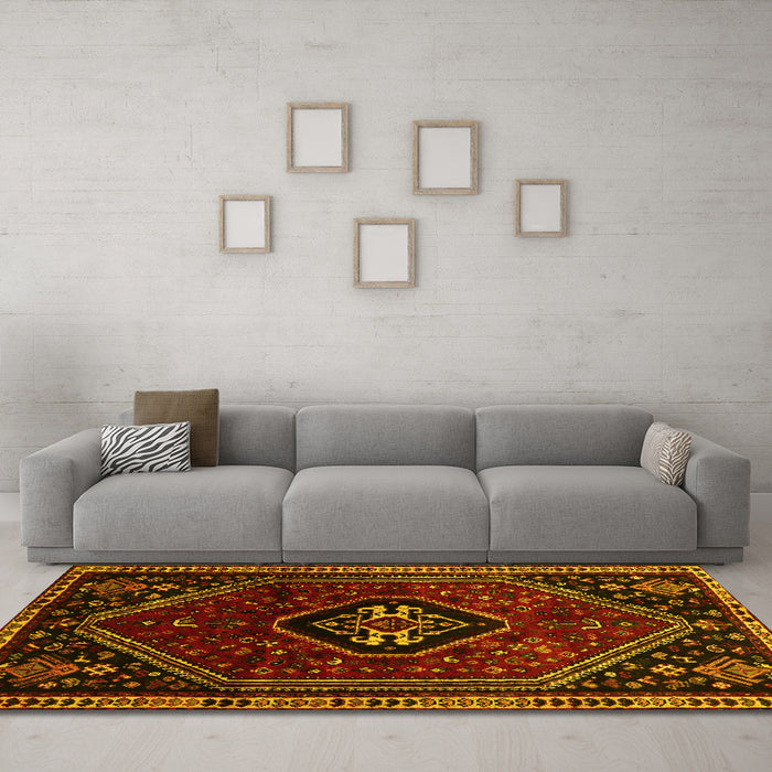Machine Washable Persian Yellow Traditional Rug in a Living Room, wshtr3132yw