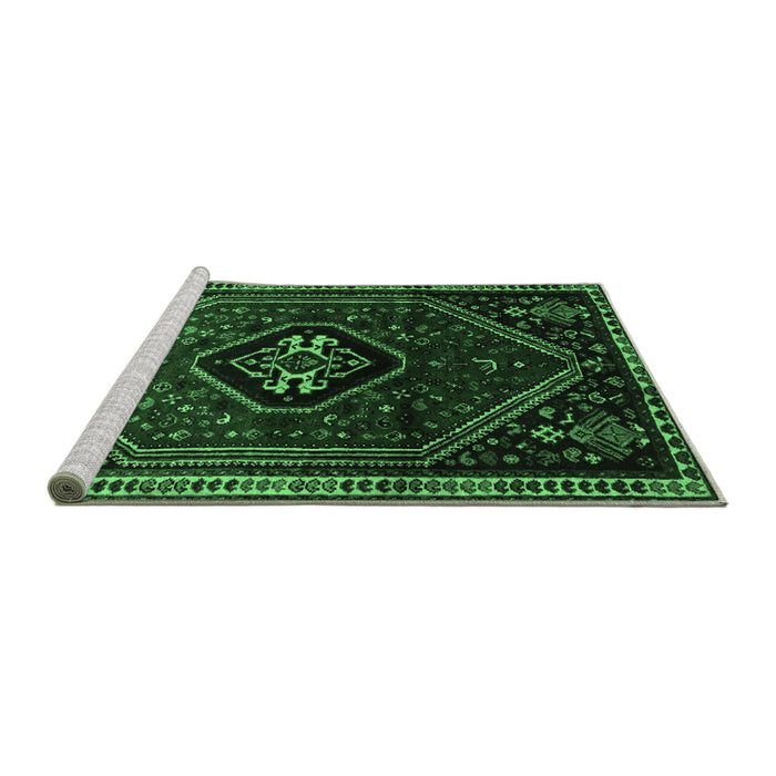 Sideview of Machine Washable Persian Emerald Green Traditional Area Rugs, wshtr3132emgrn