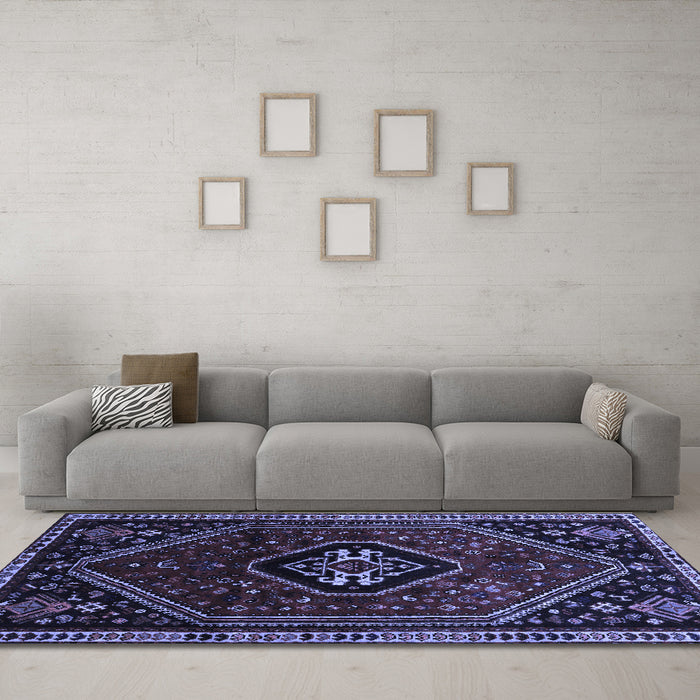Machine Washable Persian Blue Traditional Rug in a Living Room, wshtr3132blu