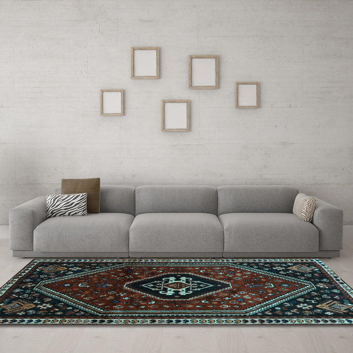 Machine Washable Persian Light Blue Traditional Rug in a Living Room, wshtr3132lblu