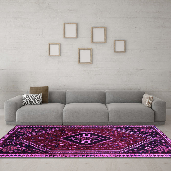 Machine Washable Persian Purple Traditional Area Rugs in a Living Room, wshtr3132pur