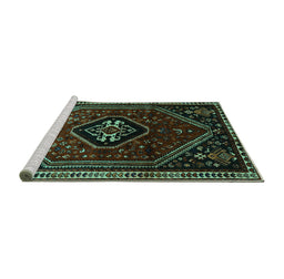 Sideview of Machine Washable Persian Turquoise Traditional Area Rugs, wshtr3132turq