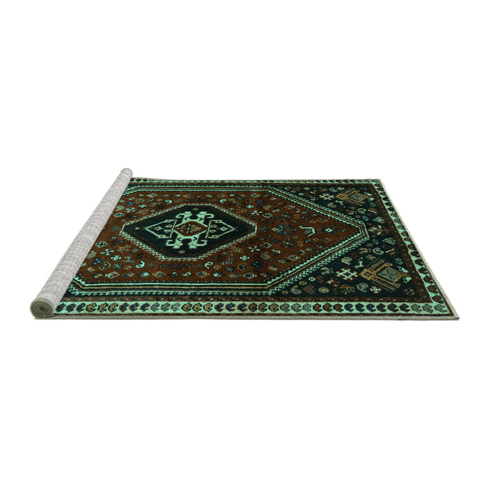 Sideview of Machine Washable Persian Turquoise Traditional Area Rugs, wshtr3132turq