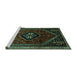 Sideview of Machine Washable Persian Turquoise Traditional Area Rugs, wshtr3132turq