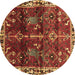 Round Machine Washable Persian Brown Traditional Rug, wshtr3133brn