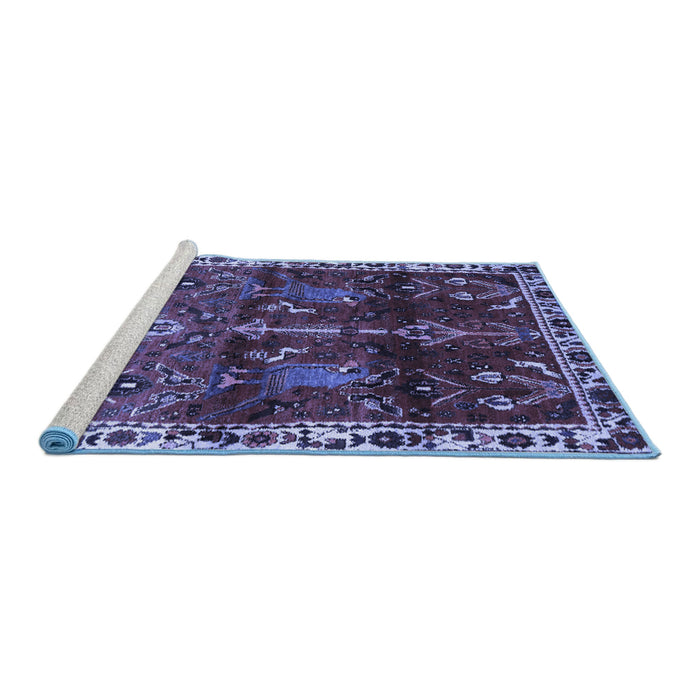 Sideview of Machine Washable Persian Blue Traditional Rug, wshtr3133blu