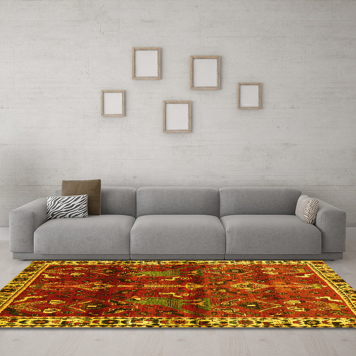 Machine Washable Persian Yellow Traditional Rug in a Living Room, wshtr3133yw