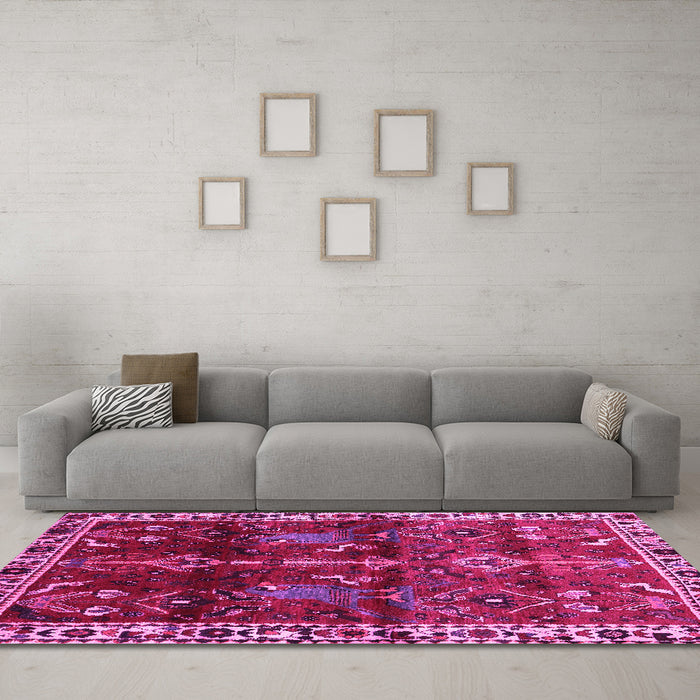 Machine Washable Persian Pink Traditional Rug in a Living Room, wshtr3133pnk