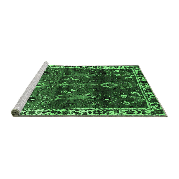 Sideview of Machine Washable Persian Emerald Green Traditional Area Rugs, wshtr3133emgrn