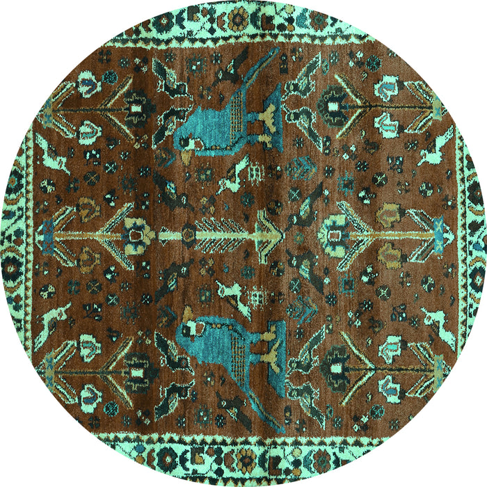 Round Persian Turquoise Traditional Rug, tr3133turq