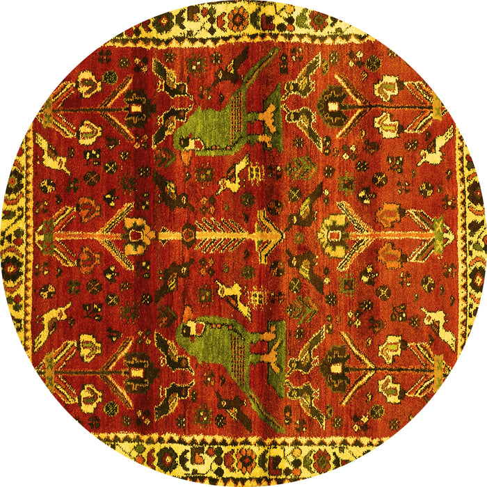 Round Persian Yellow Traditional Rug, tr3133yw