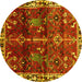 Round Persian Yellow Traditional Rug, tr3133yw