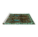 Sideview of Machine Washable Persian Turquoise Traditional Area Rugs, wshtr3133turq