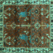 Square Machine Washable Persian Turquoise Traditional Area Rugs, wshtr3133turq