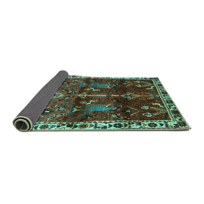 Sideview of Persian Turquoise Traditional Rug, tr3133turq