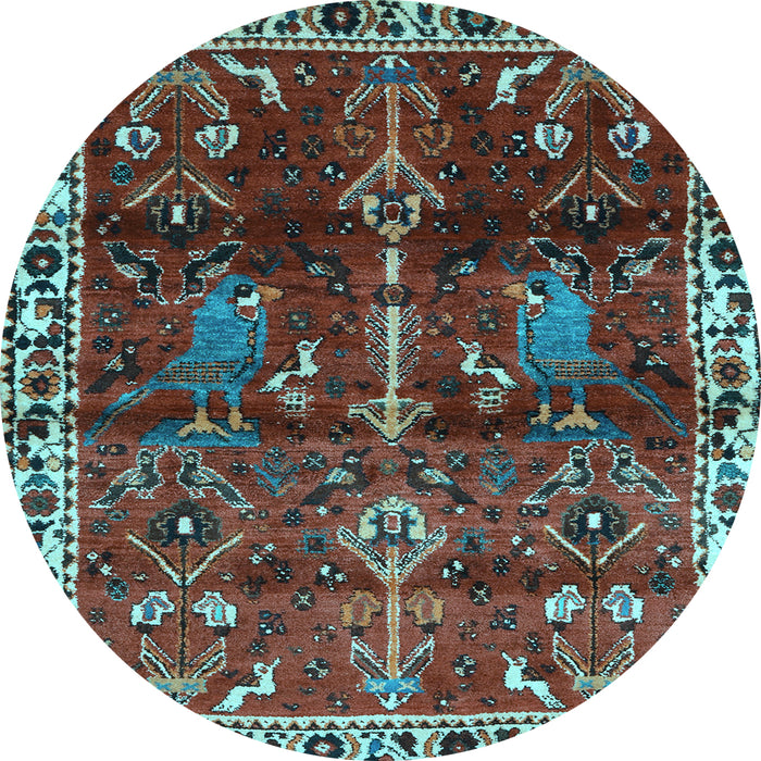 Round Machine Washable Persian Light Blue Traditional Rug, wshtr3133lblu