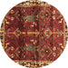 Round Persian Brown Traditional Rug, tr3133brn