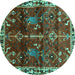 Round Machine Washable Persian Turquoise Traditional Area Rugs, wshtr3133turq