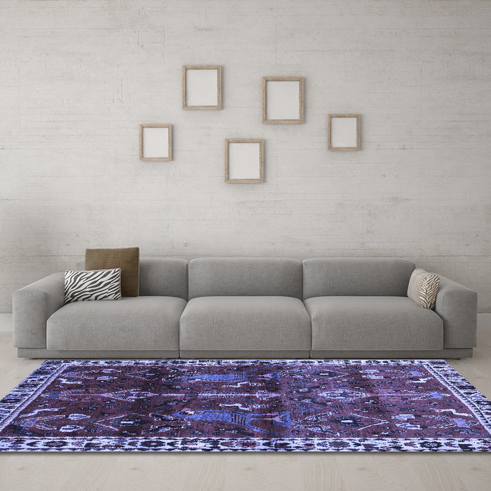 Machine Washable Persian Blue Traditional Rug in a Living Room, wshtr3133blu