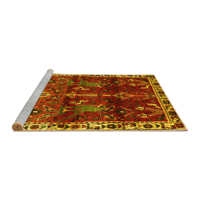 Sideview of Machine Washable Persian Yellow Traditional Rug, wshtr3133yw