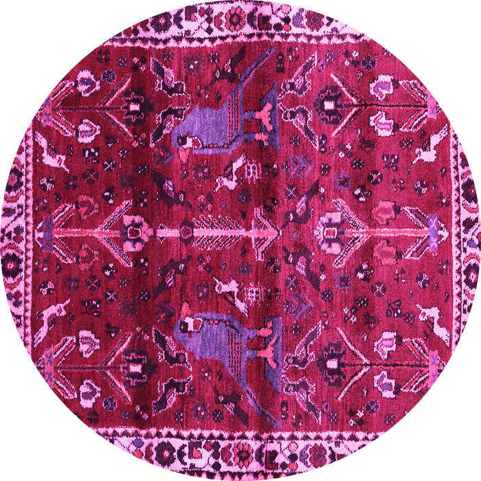 Round Machine Washable Persian Pink Traditional Rug, wshtr3133pnk