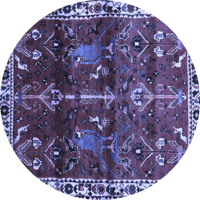 Round Machine Washable Persian Blue Traditional Rug, wshtr3133blu