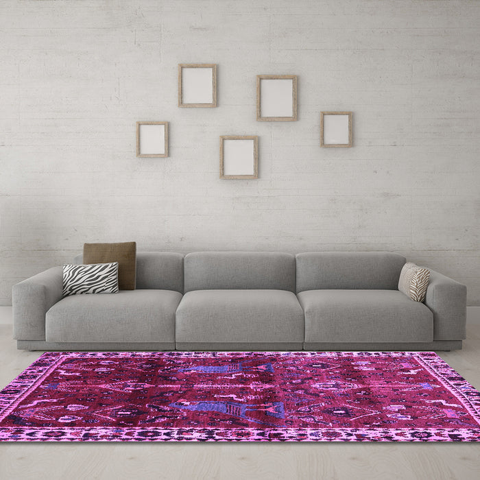 Machine Washable Persian Purple Traditional Area Rugs in a Living Room, wshtr3133pur