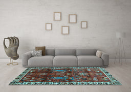 Machine Washable Persian Light Blue Traditional Rug in a Living Room, wshtr3133lblu