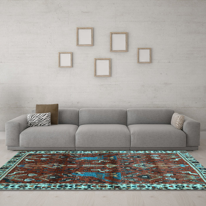 Machine Washable Persian Light Blue Traditional Rug in a Living Room, wshtr3133lblu