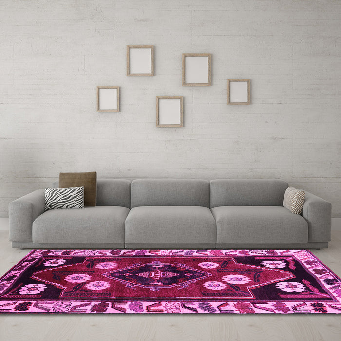 Machine Washable Persian Pink Traditional Rug in a Living Room, wshtr3134pnk