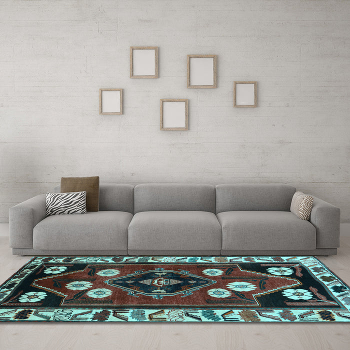 Machine Washable Persian Light Blue Traditional Rug in a Living Room, wshtr3134lblu