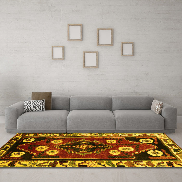 Machine Washable Persian Yellow Traditional Rug in a Living Room, wshtr3134yw
