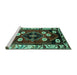 Sideview of Machine Washable Persian Turquoise Traditional Area Rugs, wshtr3134turq