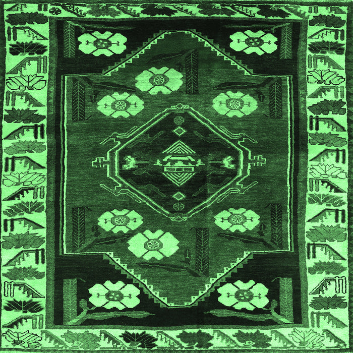 Square Persian Emerald Green Traditional Rug, tr3134emgrn