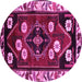 Round Machine Washable Persian Pink Traditional Rug, wshtr3134pnk