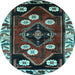 Round Machine Washable Persian Light Blue Traditional Rug, wshtr3134lblu