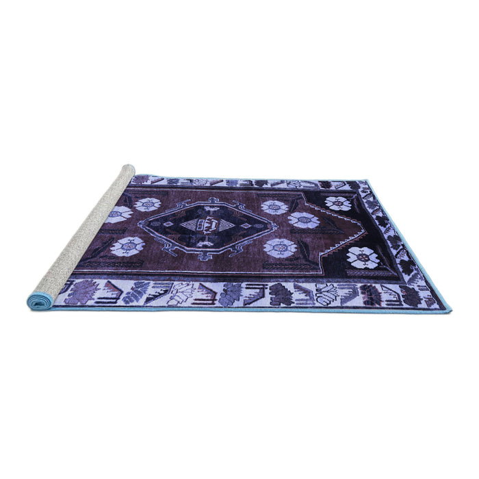Sideview of Machine Washable Persian Blue Traditional Rug, wshtr3134blu