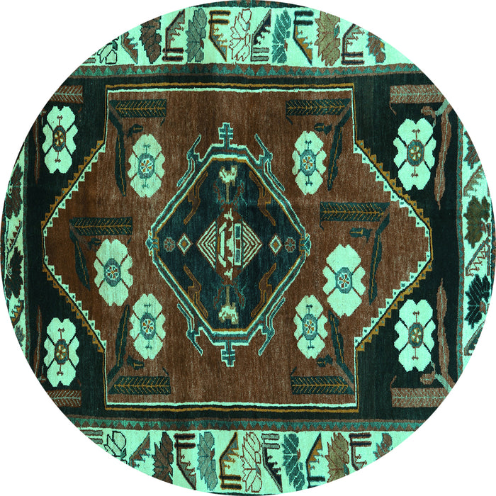 Round Persian Turquoise Traditional Rug, tr3134turq