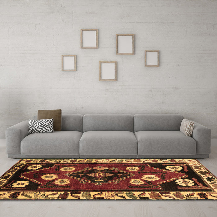 Machine Washable Persian Brown Traditional Rug in a Living Room,, wshtr3134brn