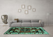 Machine Washable Persian Turquoise Traditional Area Rugs in a Living Room,, wshtr3134turq