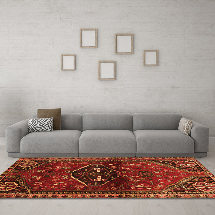 Machine Washable Persian Orange Traditional Area Rugs in a Living Room, wshtr3135org