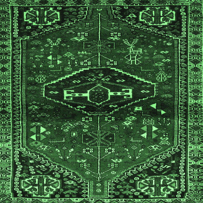 Square Machine Washable Persian Emerald Green Traditional Area Rugs, wshtr3135emgrn