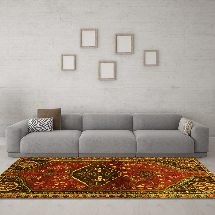 Machine Washable Persian Yellow Traditional Rug in a Living Room, wshtr3135yw