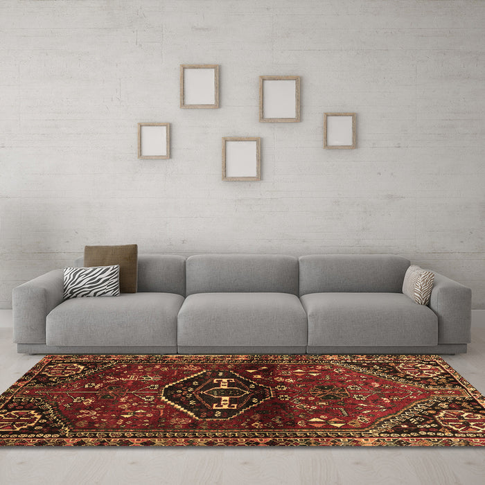 Machine Washable Persian Brown Traditional Rug in a Living Room,, wshtr3135brn